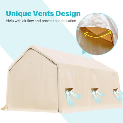 ADVANCE OUTDOOR Tente de garage de 4,3 x 6,1 m avec 2 portes enroulables et aérations, abri de rangement extérieur portable pour véhicule, camion, bateau, anti-UV, imperméable, beige, (8809BY-2) 13' x 20' 