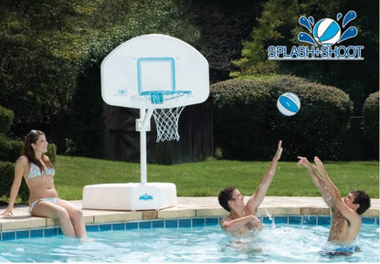 Dunn-Rite Splash &amp; Shoot Panier de basket-ball pour piscine extérieure à hauteur réglable avec ballon, base et jante en acier inoxydable de 18 pouces pour adultes et enfants, blanc