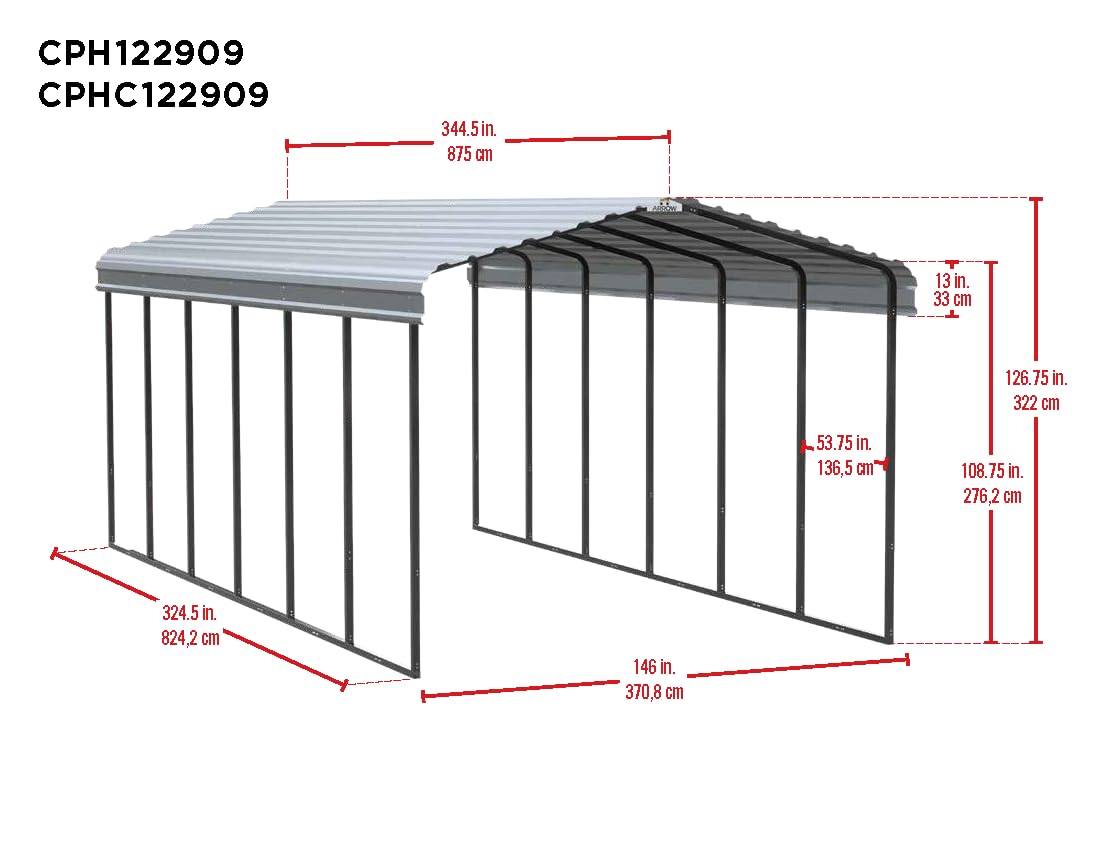 Abri d'auto Arrow, 12 pi x 29 pi x 9 pi Charbon 12' x 29' x 9' 