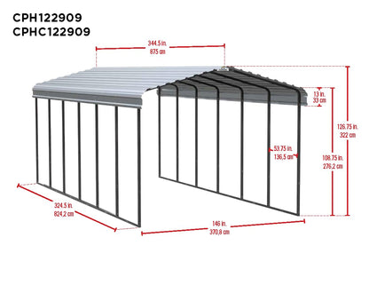 Abri d'auto Arrow, 12 pi x 29 pi x 9 pi Charbon 12' x 29' x 9' 