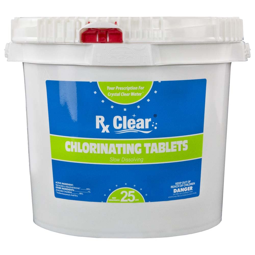 Rx Clear 3-Inch Individually Wrapped Chlorine Tablets | One 25-Pound Bucket | Use As Bactericide, Algaecide, and Disinfectant in Swimming Pools and Spas | Slow Dissolving and UV Protected 25 lbs