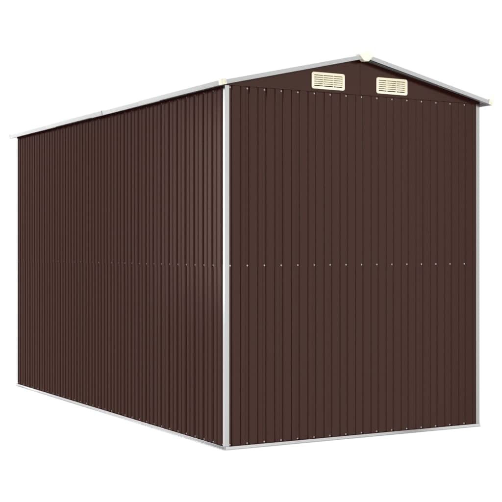 GOLINPEILO Abri de jardin extérieur en métal, grand hangar à outils utilitaire en acier, abri de jardin en acier avec doubles portes coulissantes, rangement utilitaire et outils, marron foncé 75,6"x140,6"x87,8" 75,6"x140,6"x87,8" 