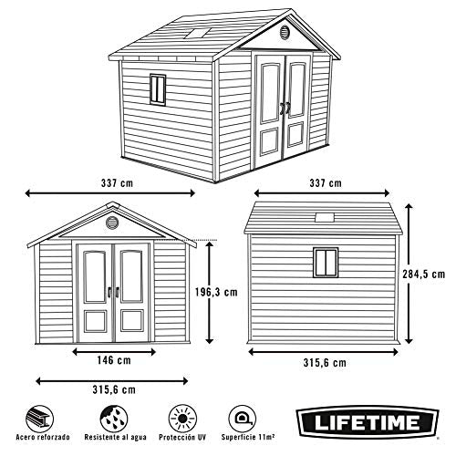 Lifetime 6433 Remise de rangement extérieure avec fenêtres, 11 x 11 pieds 11 x 11 pieds. 