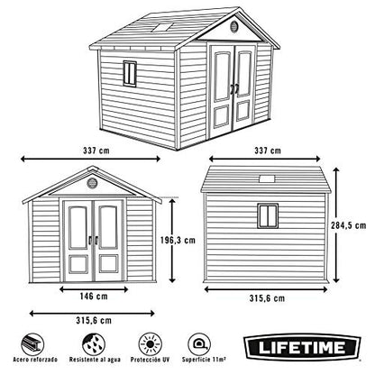 Lifetime 6433 Remise de rangement extérieure avec fenêtres, 11 x 11 pieds 11 x 11 pieds. 