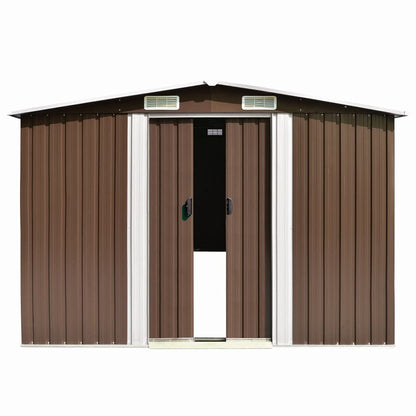 GOLINPEILO Large Outdoor Garden Shed with Sliding Doors and Vents Galvanized Steel Outdoor Tool Shed Pool Supplies Organizer Outside Shed for Backyard Yard Lawn Mower 101.2"x192.5"x71.3" Brown 101.2"x192.5"x71.3"