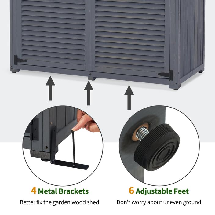 MCombo Armoire de Rangement Extérieure en Bois, Abri à Outils de Jardin avec Loquet, Armoire à Outils Extérieurs en Bois avec Portes Doubles pour Patio 1900 (Gris, Grand) Gris 