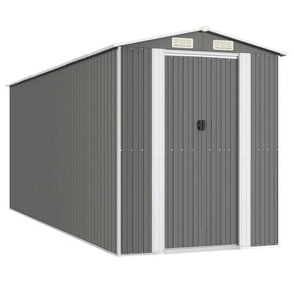 GOLINPEILO Metal Outdoor Garden Storage Shed, Large Steel Utility Tool Shed Storage House, Steel Yard Shed with Double Sliding Doors, Utility and Tool Storage, Light Gray 75.6"x205.9"x87.8" 75.6"x205.9"x87.8"