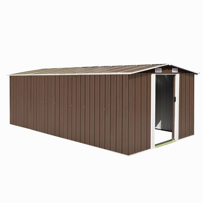 GOLINPEILO Large Outdoor Garden Shed with Sliding Doors and Vents Galvanized Steel Outdoor Tool Shed Pool Supplies Organizer Outside Shed for Backyard Yard Lawn Mower 101.2"x192.5"x71.3" Brown 101.2"x192.5"x71.3"