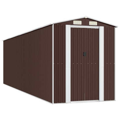 GOLINPEILO Abri de jardin extérieur en métal, grand hangar à outils utilitaire en acier, abri de jardin en acier avec doubles portes coulissantes, rangement utilitaire et outils, marron foncé 75,6"x271,3"x87,8" 75,6"x271,3"x87,8" 