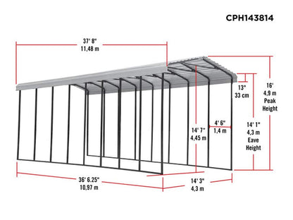 Abri d'auto Arrow, 14 pi x 38 pi x 14 pi Charbon 14' x 38' x 14' 