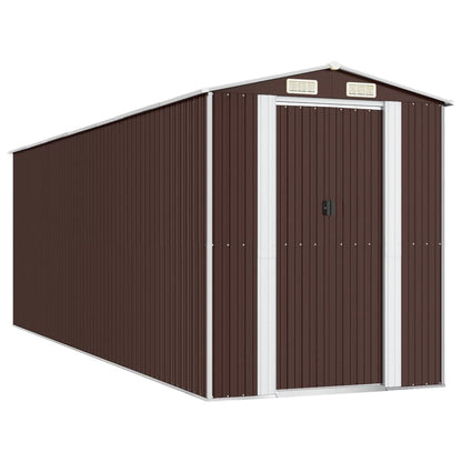 GOLINPEILO Abri de jardin extérieur en métal, grand hangar à outils utilitaire en acier, abri de jardin en acier avec doubles portes coulissantes, rangement utilitaire et outils, marron foncé 75,6"x238,6"x87,8" 75,6"x238,6"x87,8" 