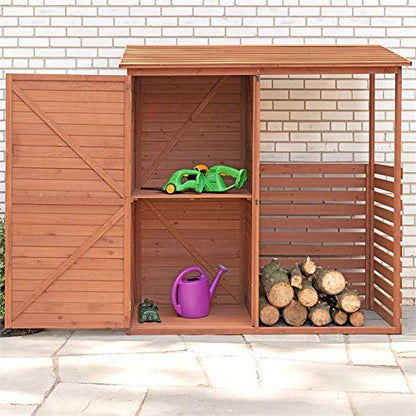 Leisure Season CFS7181 Abri de rangement combiné pour bois de chauffage et rangement – ​​Marron – Boîte de jardin en cèdre avec étagères, toit, portes – Grands casiers à bois – Patio, arrière-cour, terrasse, organisateur – Assemblage rapide 