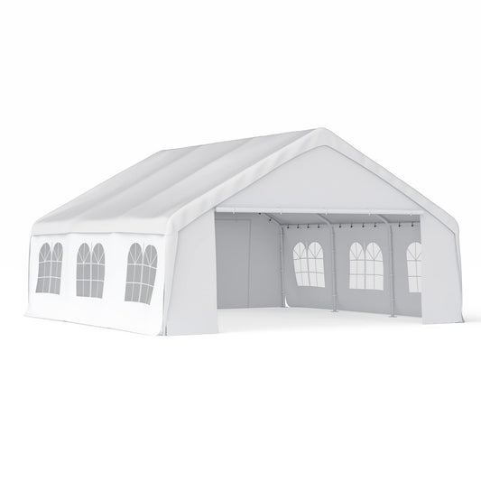 Morngardo Canopy Tent for Parties Heavy Duty 20'x20' Car Tent Metal Carport Portable Garage with Removable Sidewalls, White 20'x20'