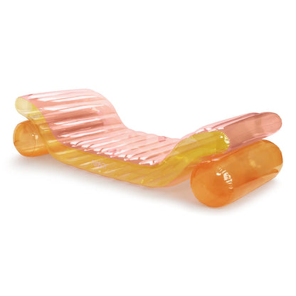 FUNBOY Flotteur de piscine géant gonflable de luxe transparent arc-en-ciel à double chaise longue, rose transparent, orange et jaune, parfait pour une fête d'été à la piscine