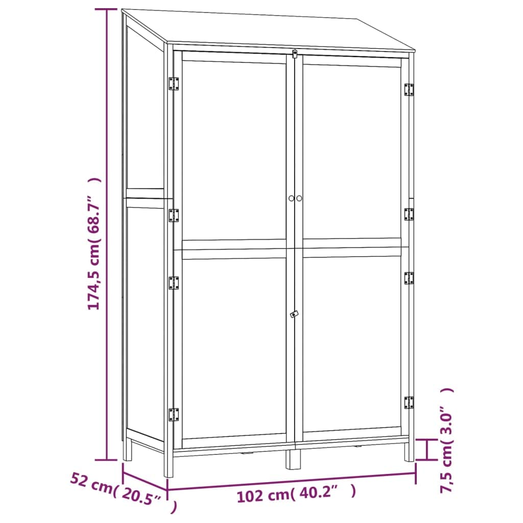 GOLINPEILO Abri de jardin en bois, armoire de rangement extérieure, abri de jardin en bois, organisateur extérieur d'abri de jardin en bois pour cour, patio, terrasse et porche, 40,2" x 20,5" x 68,7" en bois massif de sapin 40,2" x 20,5" x 68,7" naturel 