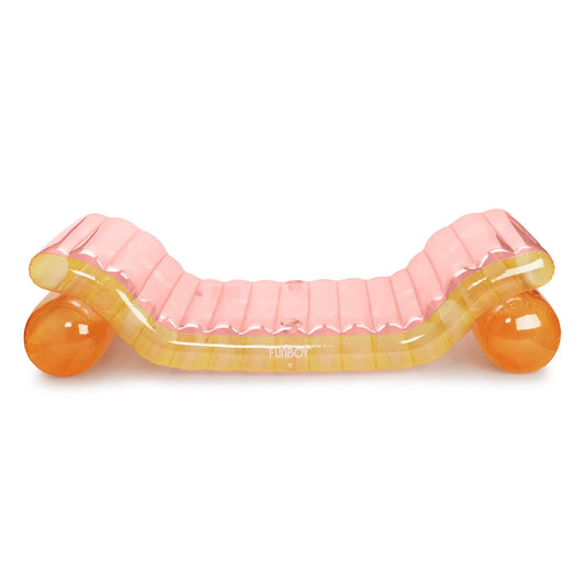 FUNBOY Flotteur de piscine géant gonflable de luxe transparent arc-en-ciel à double chaise longue, rose transparent, orange et jaune, parfait pour une fête d'été à la piscine