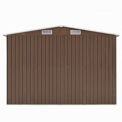 GOLINPEILO Large Outdoor Garden Shed with Sliding Doors and Vents Galvanized Steel Outdoor Tool Shed Pool Supplies Organizer Outside Shed for Backyard Yard Lawn Mower 101.2"x228.3"x71.3" Brown 101.2"x228.3"x71.3"