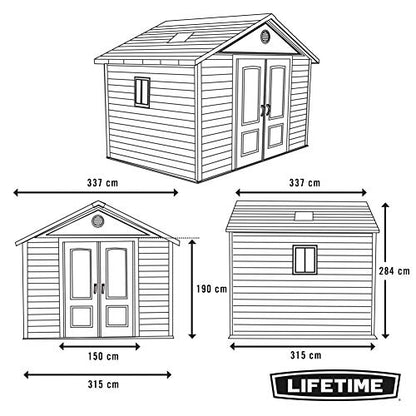 Lifetime 6433 Remise de rangement extérieure avec fenêtres, 11 x 11 pieds 11 x 11 pieds. 