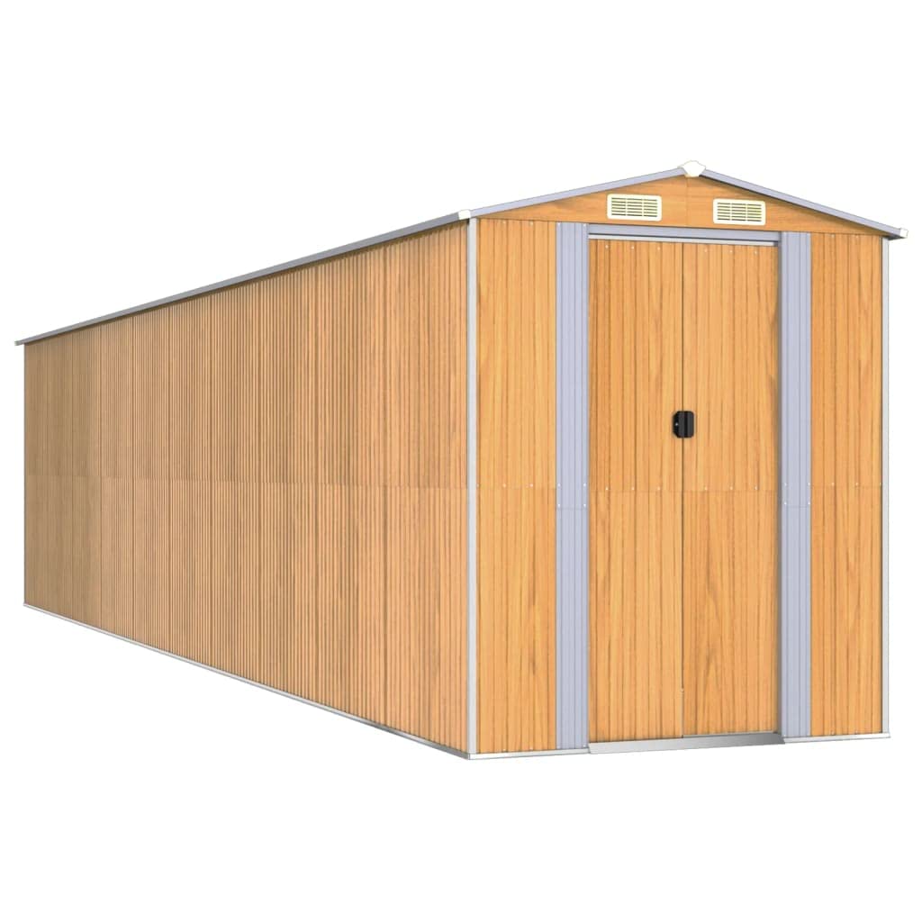 GOLINPEILO Abri de jardin extérieur en métal, grand hangar à outils utilitaire en acier, abri de jardin en acier avec doubles portes coulissantes, rangement utilitaire et outils, marron clair 75,6"x336,6"x87,8" 75,6"x336,6"x87,8" 