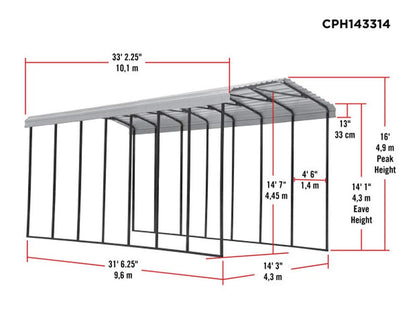 Abri d'auto Arrow, 14 pi x 33 pi x 14 pi Coquille d'oeuf 14' x 33' x 14' 