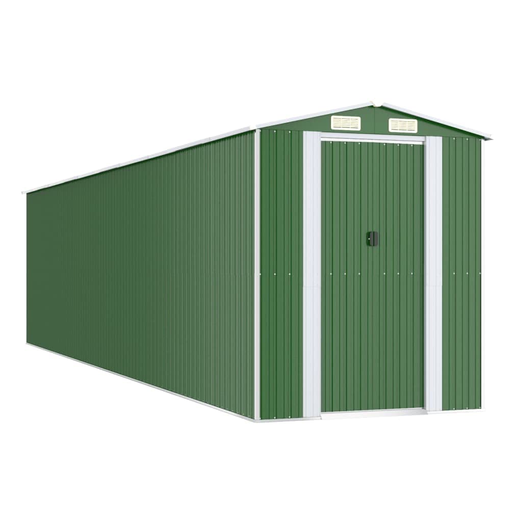 GOLINPEILO Abri de jardin extérieur en métal, grand hangar à outils utilitaire en acier, abri de jardin en acier avec doubles portes coulissantes, rangement utilitaire et outils, vert 75,6"x336,6"x87,8" 75,6"x336,6"x87,8" 