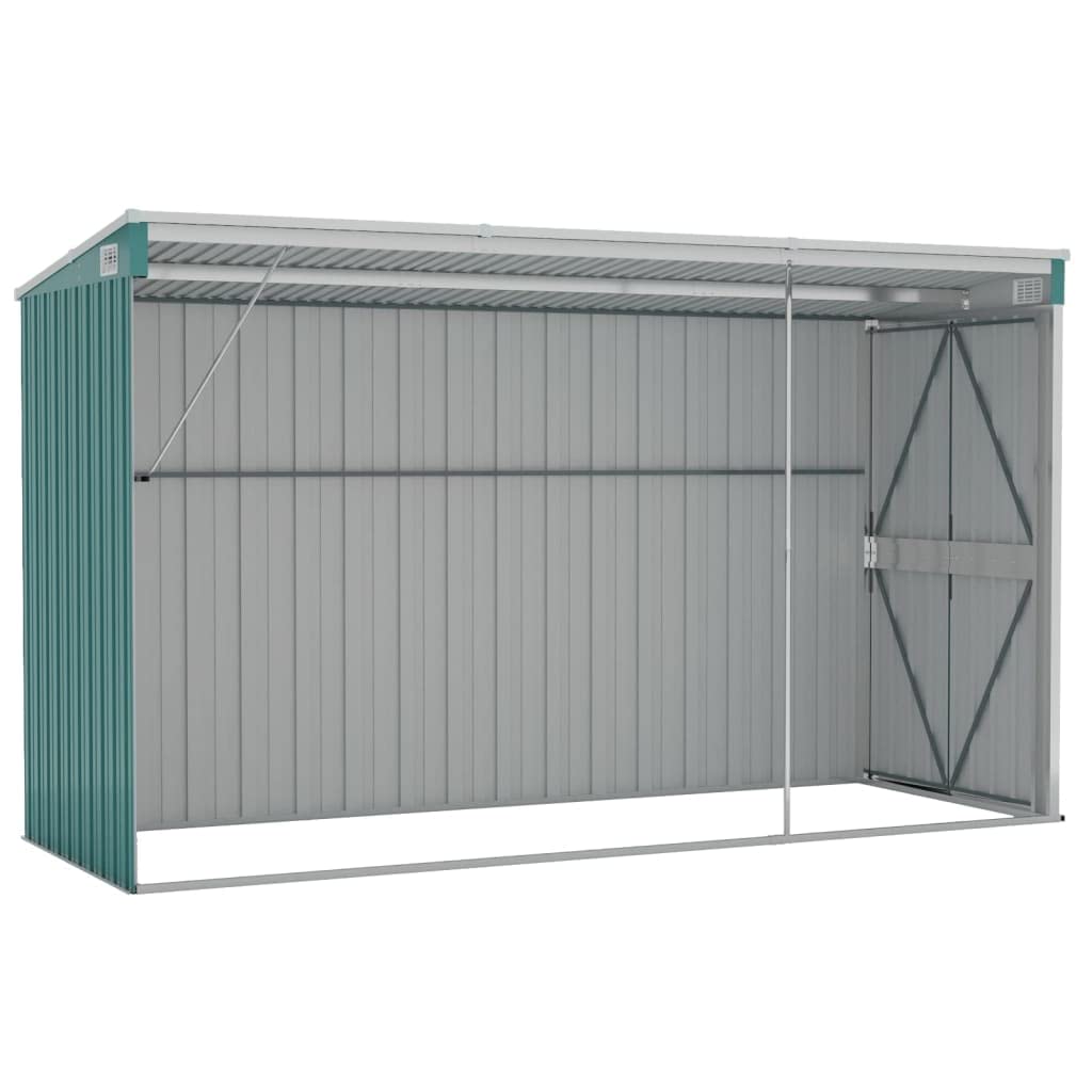 GOLINPEILO Wall-Mounted Metal Outdoor Garden Storage Shed, Steel Utility Tool Shed Storage House, Steel Yard Shed with Double Sliding Doors, Utility and Tool Storage, Green 46.5"x113.4"x70.1" 46.5"x113.4"x70.1"(Wall-mounted)