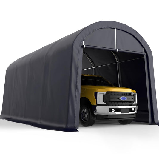 KING BIRD 10' x 20' Heavy Duty Anti-Snow Carport Round Style Outdoor Instant Garage Car Canopy with Reinforced Ground Bars 10'X20' Round