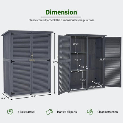 MCombo Armoire de Rangement Extérieure en Bois, Abri à Outils de Jardin avec Loquet, Armoire à Outils Extérieurs en Bois avec Portes Doubles pour Patio 1900 (Gris, Grand) Gris 