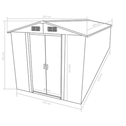vidaXL Abri de rangement extérieur, abri de jardin, abri de rangement en métal, abri de jardin pour terrasse, pelouse, porche, vélos, outils de jardinage, tondeuses à gazon, anthracite 101,2" x 192,5" x 71,3" 
