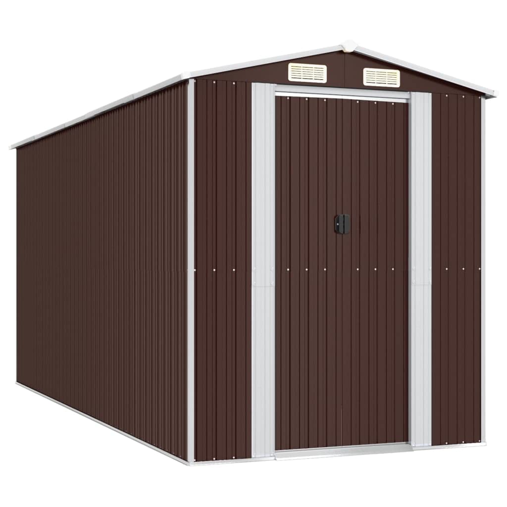 GOLINPEILO Abri de jardin extérieur en métal, grand hangar à outils utilitaire en acier, abri de jardin en acier avec doubles portes coulissantes, rangement utilitaire et outils, marron foncé 75,6"x173,2"x87,8" 75,6"x173,2"x87,8" 