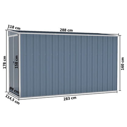 vidaXL Abri de rangement, abri de jardin mural avec portes doubles verrouillables, abri de rangement extérieur pour pelouse de patio, acier galvanisé gris 46,5" x 113,4" x 70,1" 