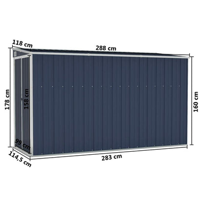 vidaXL Abri de rangement, abri de jardin mural avec portes doubles verrouillables, abri de rangement extérieur pour pelouse de patio, acier anthracite 46,5" x 113,4" x 70,1" 