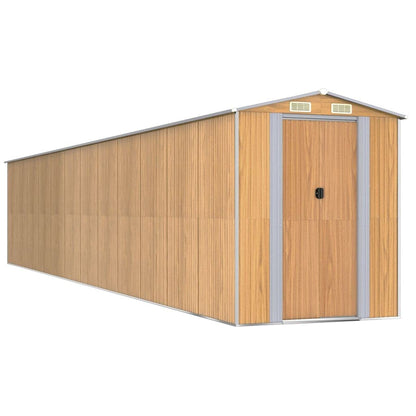 GOLINPEILO Abri de jardin extérieur en métal, grand hangar à outils utilitaire en acier, abri de jardin en acier avec doubles portes coulissantes, rangement utilitaire et outils, marron clair 75,6"x402"x87,8" 75,6"x402"x87,8" 