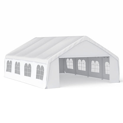 Morngardo Auvent de tente pour fêtes, tente de voiture robuste, abri de voiture en métal, garage portable avec parois latérales amovibles, blanc 20' x 26' 