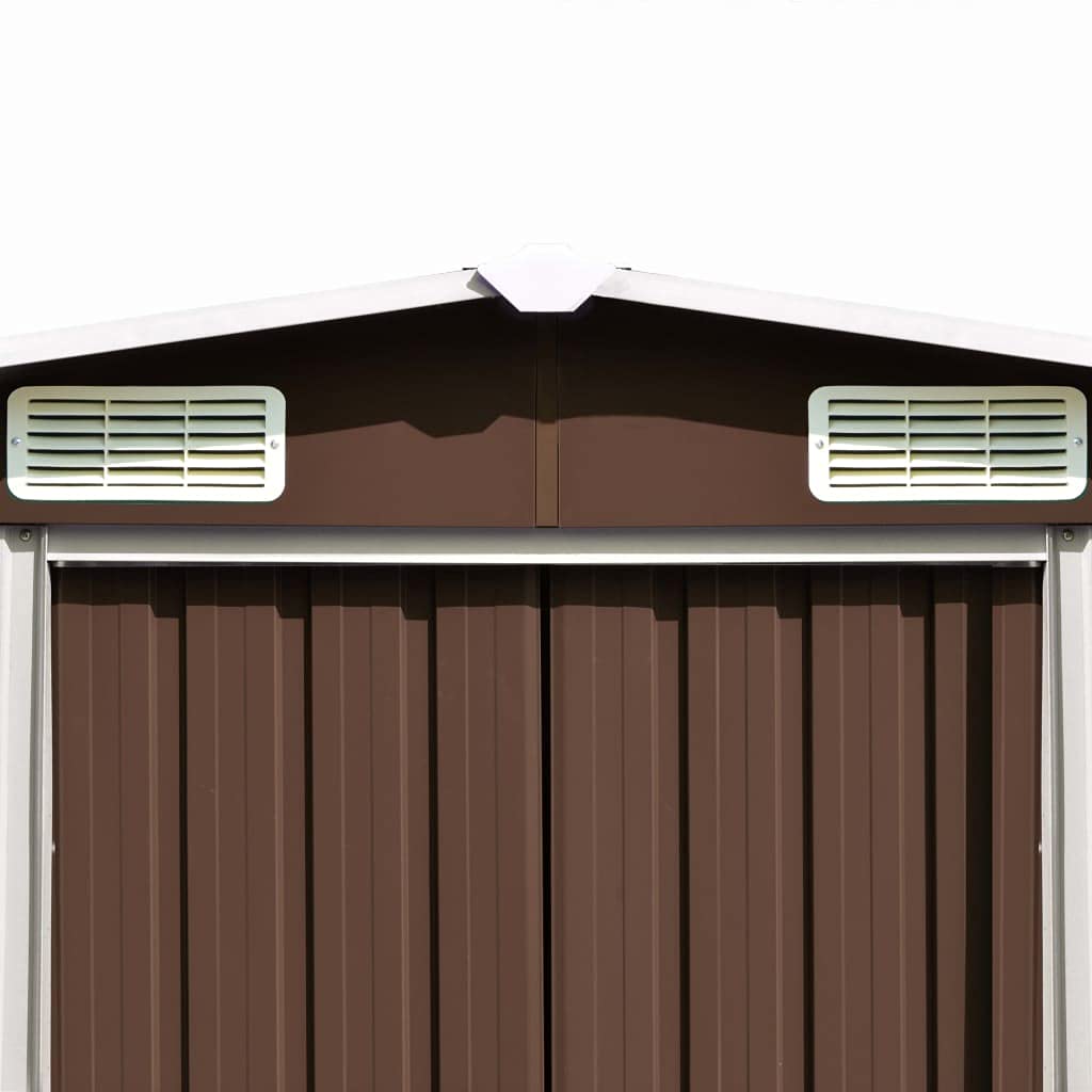 GOLINPEILO Large Outdoor Garden Shed with Sliding Doors and Vents Galvanized Steel Outdoor Tool Shed Pool Supplies Organizer Outside Shed for Backyard Yard Lawn Mower 101.2"x192.5"x71.3" Brown 101.2"x192.5"x71.3"