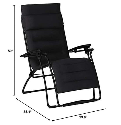 Lafuma Futura XL Air Comfort Zero Gravity Fauteuil Inclinable (Acier Noir) Très Grand Fauteuil Inclinable Extérieur Pliant Rembourré Acier Noir XL AirComfort