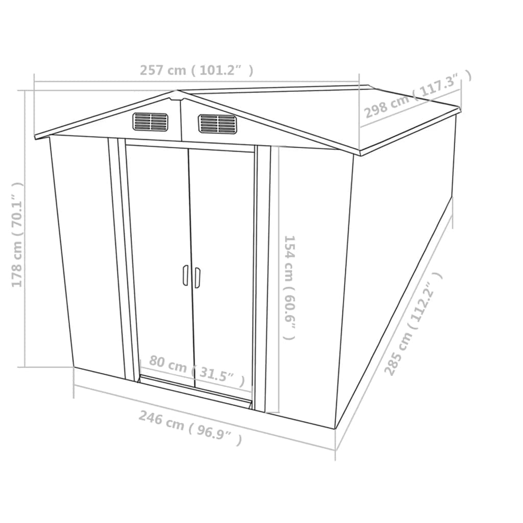 vidaXL Outdoor Storage Shed, Garden Shed, Metal Storage Shed, Backyard Shed for Patio Lawn Porch Bicycles Gardening Tools Lawn Mowers, Gray 101.2" x 117.3" x 70.1"