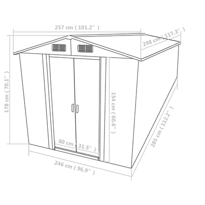 vidaXL Outdoor Storage Shed, Garden Shed, Metal Storage Shed, Backyard Shed for Patio Lawn Porch Bicycles Gardening Tools Lawn Mowers, Gray 101.2" x 117.3" x 70.1"