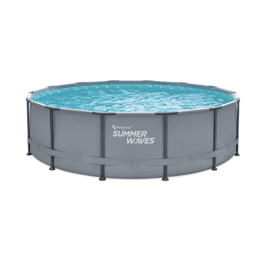 SUMMER WAVES Piscine grise Elite Frame de 14 pieds avec pompe de filtration, couverture et échelle