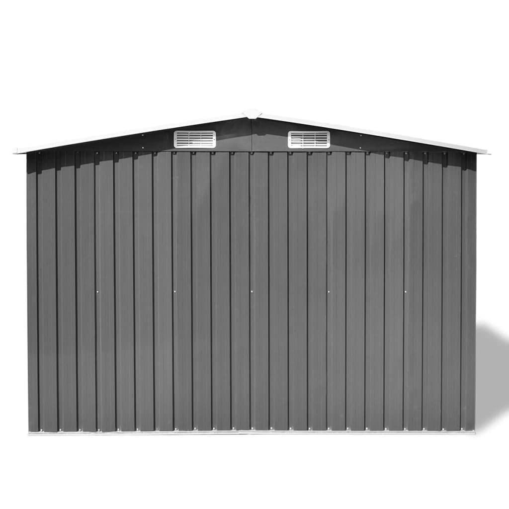 CHARMMA Outdoor Garden Storage Shed with Sliding Doors and Vents Galvanized Steel Outdoor Tool Shed Pool Supplies Organizer Gray for Patio, Backyard, Lawn 9'x7'x6'(W x D x H) 101.2"x80.7"x70.1"