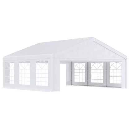 Outsunny Tente de fête et abri de voiture robuste de 20' x 20' avec parois latérales amovibles et 2 portes, auvent extérieur, abri pare-soleil, pour fêtes, mariages, événements, barbecue, blanc 20' x 20' 