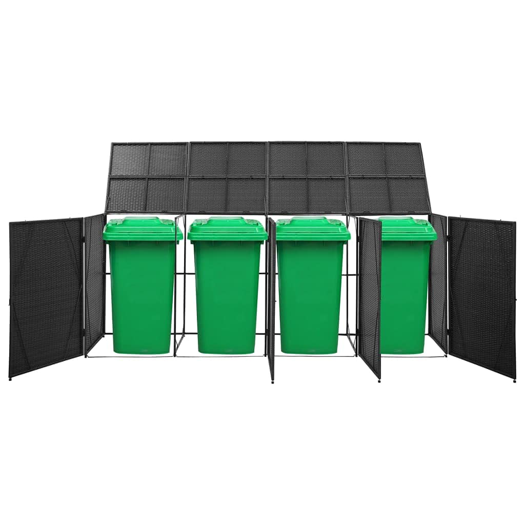 NusGear Quadruple Wheelie Bin Shed Black 120.1"x30.7"x47.2" Poly Rattan, Material: Poly Rattan, Powder-Coated Steel -737 120.1" x 30.7" x 47.2"