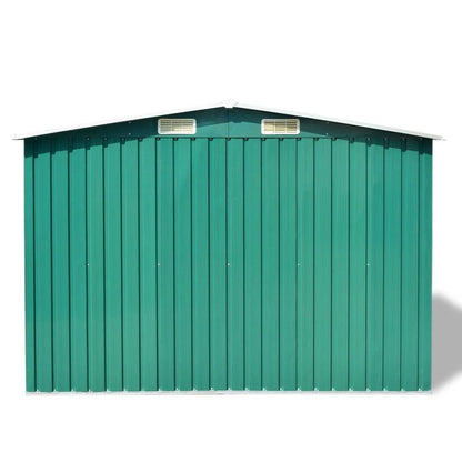 CHARMMA Outdoor Garden Storage Shed with Sliding Doors and Vents Galvanized Steel Outdoor Tool Shed Pool Supplies Organizer Green for Patio, Backyard, Lawn 9'x7'x6'(W x D x H) 101.2"x80.7"x70.1"