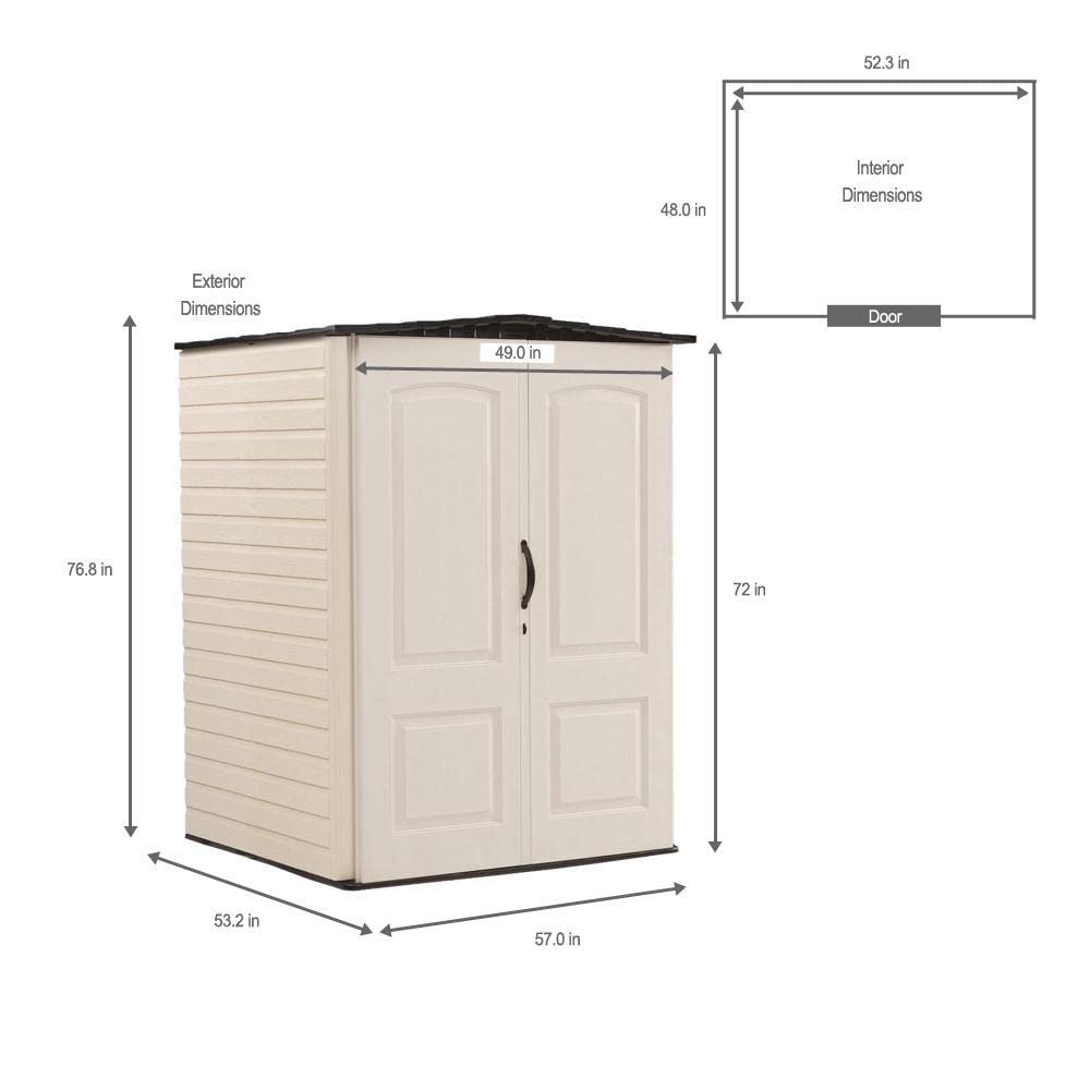 Rubbermaid Resin Weather Resistant Outdoor Storage Shed, 5 x 4 ft., Sandalwood/Onyx Roof, for Garden/Backyard/Home/Pool 5'x4'