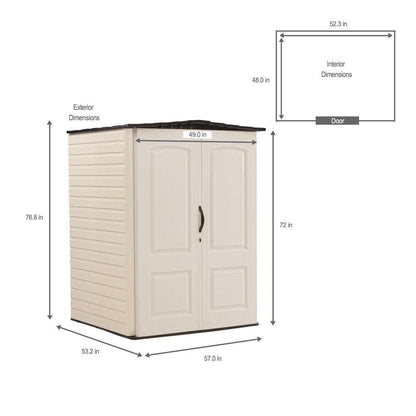 Rubbermaid Resin Weather Resistant Outdoor Storage Shed, 5 x 4 ft., Sandalwood/Onyx Roof, for Garden/Backyard/Home/Pool 5'x4'