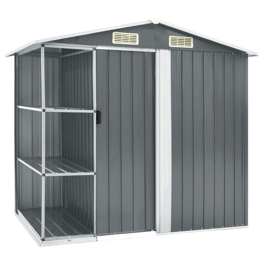 GOLINPEILO Metal Outdoor Garden Storage Shed with Rack, 80.7" x 51.2" x 72" Steel Utility Tool Shed Storage House, Steel Yard Shed, Utility and Tool Storage for Garden, Patio, Outdoor Use, Grey 80.7" x 51.2" x 72" Gray