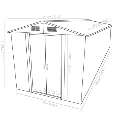 vidaXL Abri de Rangement Extérieur, Abri de Jardin, Abri de Rangement en Métal, Abri de Jardin pour Patio, Pelouse, Vélos, Outils de Jardinage, Tondeuses à Gazon, Gris 