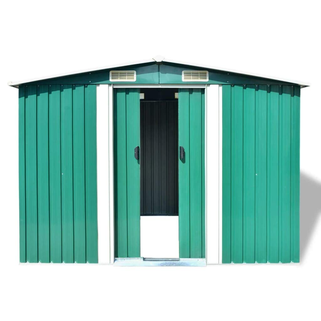 CHARMMA Outdoor Garden Storage Shed with Sliding Doors and Vents Galvanized Steel Outdoor Tool Shed Pool Supplies Organizer Green for Patio, Backyard, Lawn 9'x7'x6'(W x D x H) 101.2"x80.7"x70.1"