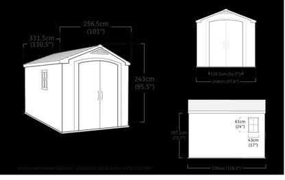 Keter Factor Grand abri de rangement pour jardin extérieur en résine, 8 x 11 pieds, taupe/marron 