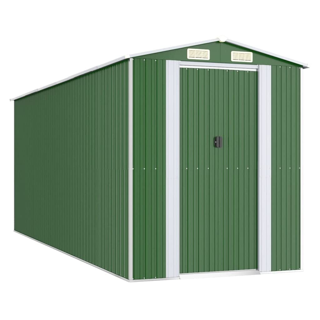 GOLINPEILO Abri de jardin extérieur en métal, grand hangar à outils utilitaire en acier, abri de jardin en acier avec doubles portes coulissantes, rangement utilitaire et outils, vert 75,6"x205,9"x87,8" 75,6"x205,9"x87,8" 